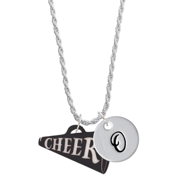 Delight Jewelry Acrylic 1.25" Black Cheer Megaphone Silvertone Script Initial Disc - O - Charm Necklace, 20"+3"
