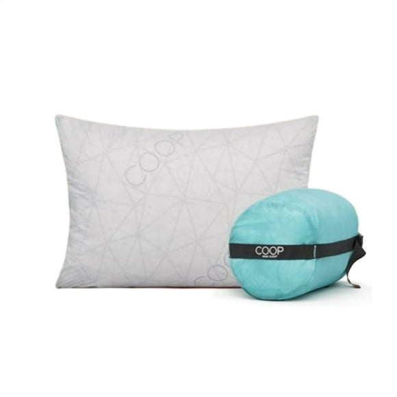 Coop Home Goods Adjustable Travel Pillow - 1 Camping Pillow and 1 Grey Pillowcase Bundle w/ Compressible Stuff Sack - Memory Foam Fill w/ Lulltra Cover - CertiPUR-US/GREENGUARD Gold Certified (19x13)