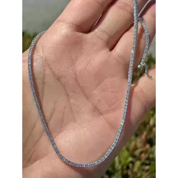 3MM Round Cut Lab Created Diamond Tennis Necklace 14K White Gold Plated 18'