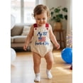 thumbnail image 3 of BemeyourBBs Newborn Baby Boy Girl My First 4th of July Outfit Patriot Independent Day Summer Clothes Romper Overalls USA Flag Embroidery Sleeveless Square Neck Backless Jumpsuit Bodysuit Overalls, 3 of 9