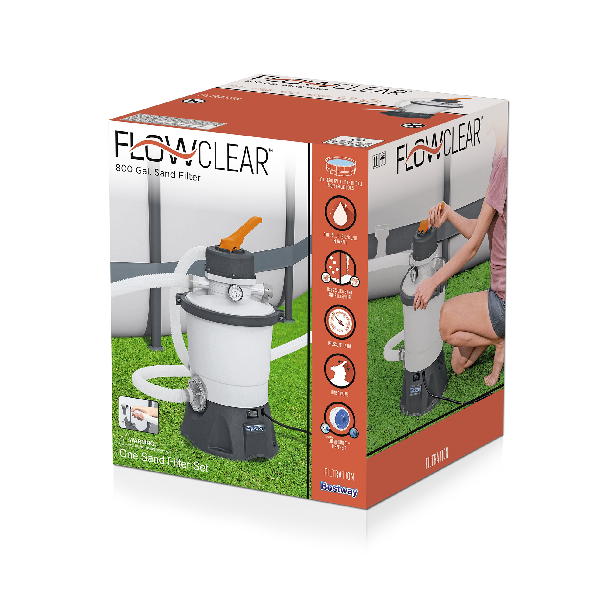 Bestway 58516E Flowclear 800 Gallon Above Ground Pool Sand Filter Pump