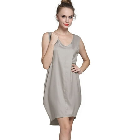 - New Fashion Women Tank Mini Dress V Neck High Low Hem Loose Casual Asymmetric Shift Dress Black/Grey