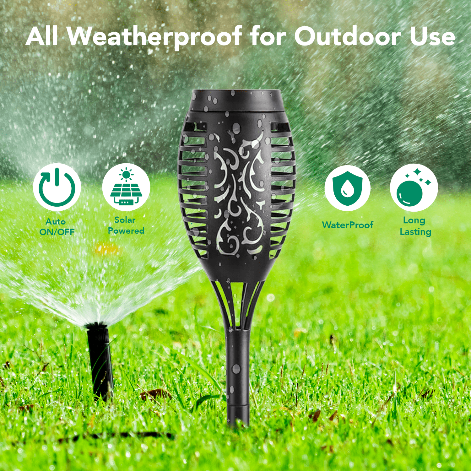 Maggift 12 pack Solar Torch Lights with Flickering Flame, Waterproof, Dusk to Dawn LED Lights for Garden Patio Pathway Walkway Landscape, Black