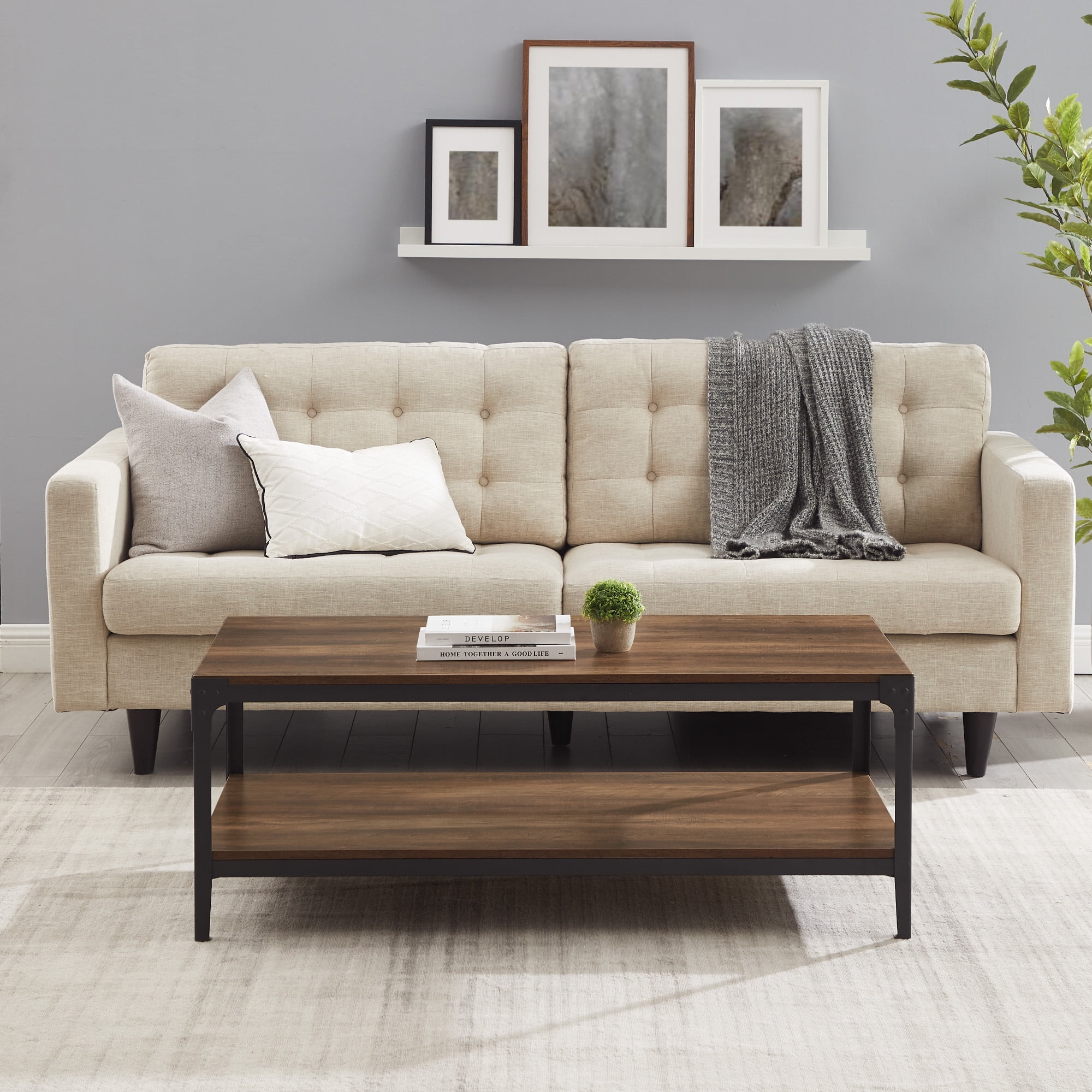 Woven Paths Wilson Angle Iron Rustic Coffee Table, Reclaimed Barnwood