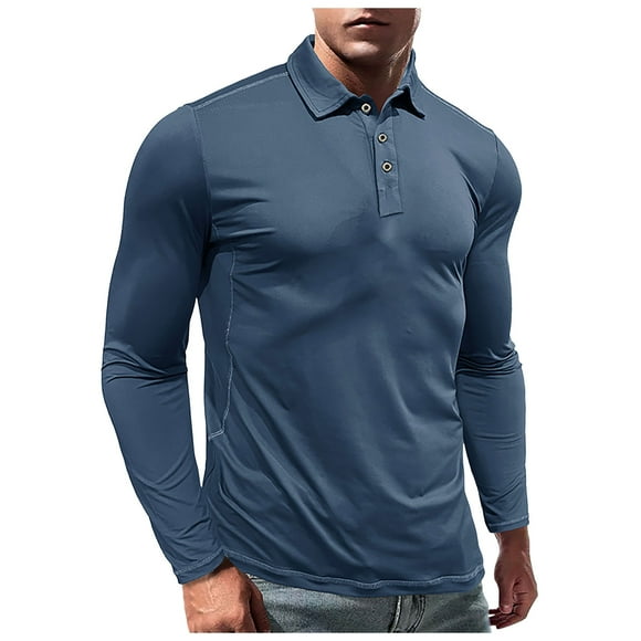 FhsagQ Men's Shirts Cotton Shirts for Men Tops Comfortsoft Men Lapel Long Sleeve Outdoor Sports Base Shirt Men Shirt Mens Shirts Tops Super Fit Shirts for Men Black Blue XL