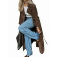 thumbnail image 2 of Women Suede Jackets Lapel Button Belted Outwear Vintage for Fall Winter Long Walking Coat Coffee M, 2 of 9
