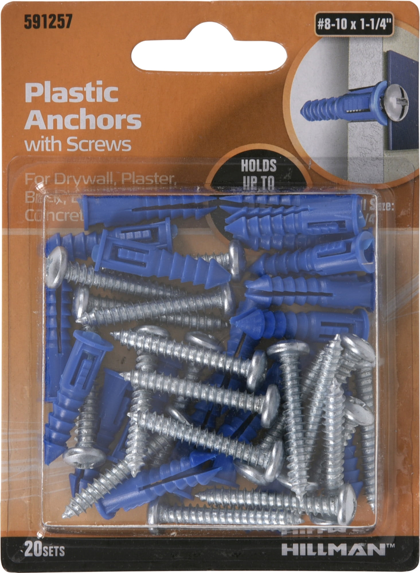 The Hillman Group 5061 Blue Ribbed Plastic Anchors 