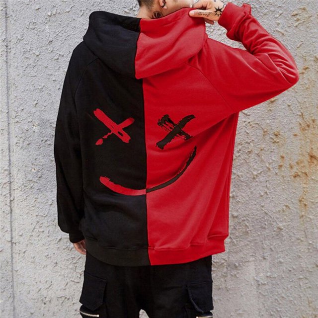 Spring and autumn new streetwear trend men's sweater casual men's and women's pullover hoodie trend two-color stitching topXXL Gao Jinjia LED