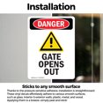 thumbnail image 3 of (2 Pack) Gate Opens Out OSHA Danger Sign 5 Inch X 7 Inch Vinyl Label Decal Sticker Weather Resistant, UV Protected for Workplace, Business, and Construction Site, Made in the USA, 3 of 7