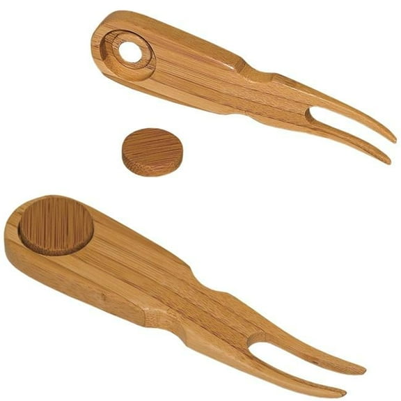 Bamboo Golf Divot Repair Tool with Magnetic Ball Marker - Natural