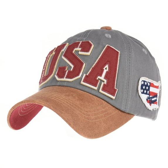 WITHMOONS Baseball Cap Faux Leather Brim USA Flag Star and Stripes LX1381 (Grey)