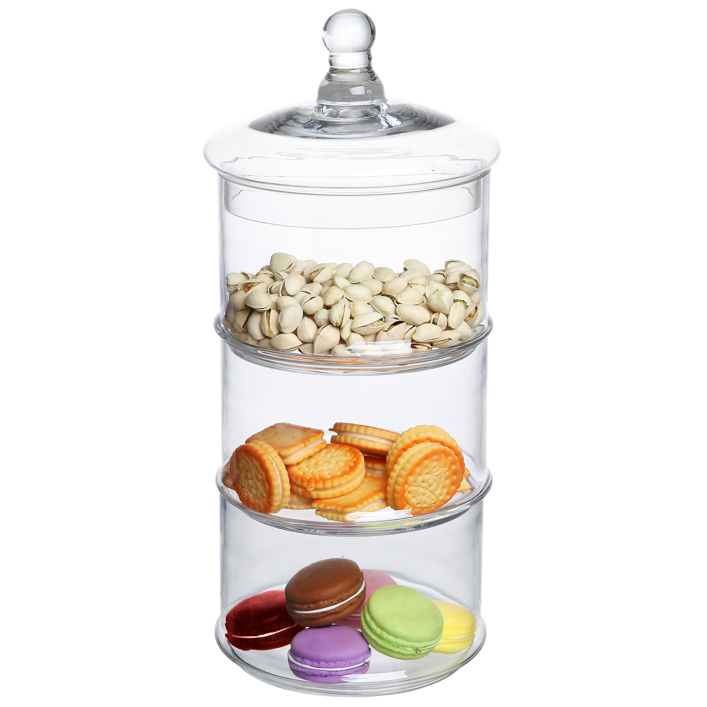 Small 3 Tier/Level Stackable Round Glass Storage Container/Canister/Organizer/Apothecary Jar Set with Lid - Nice for Snack/Candy/Cookie Display or Kit