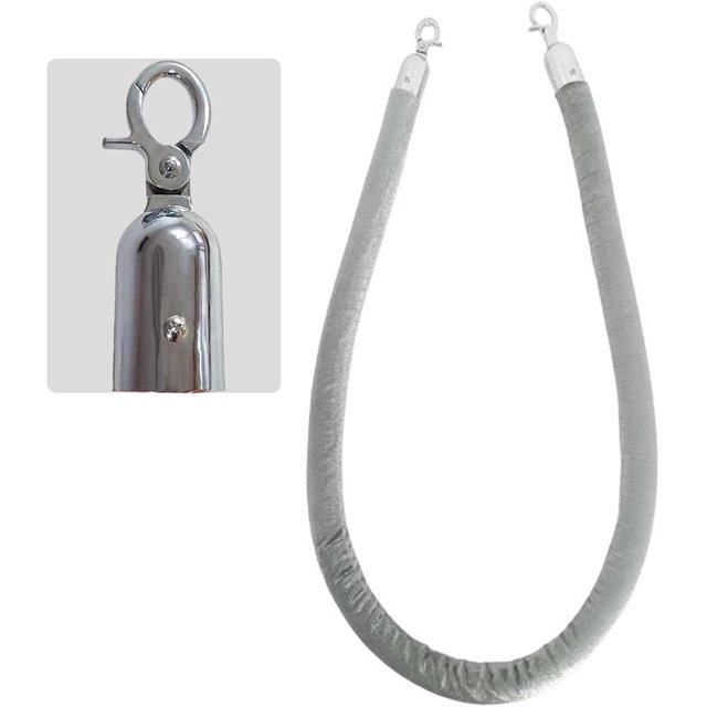 1.5 M Gray Velvet Stanchion Rope, 1pc 2pcs 4pcs VIP Stanchion Post Ropes Safety Barriers, Crowd Control Rope Barrier System for Event Decoration (Color : Silver Hook, Size : 1PC)