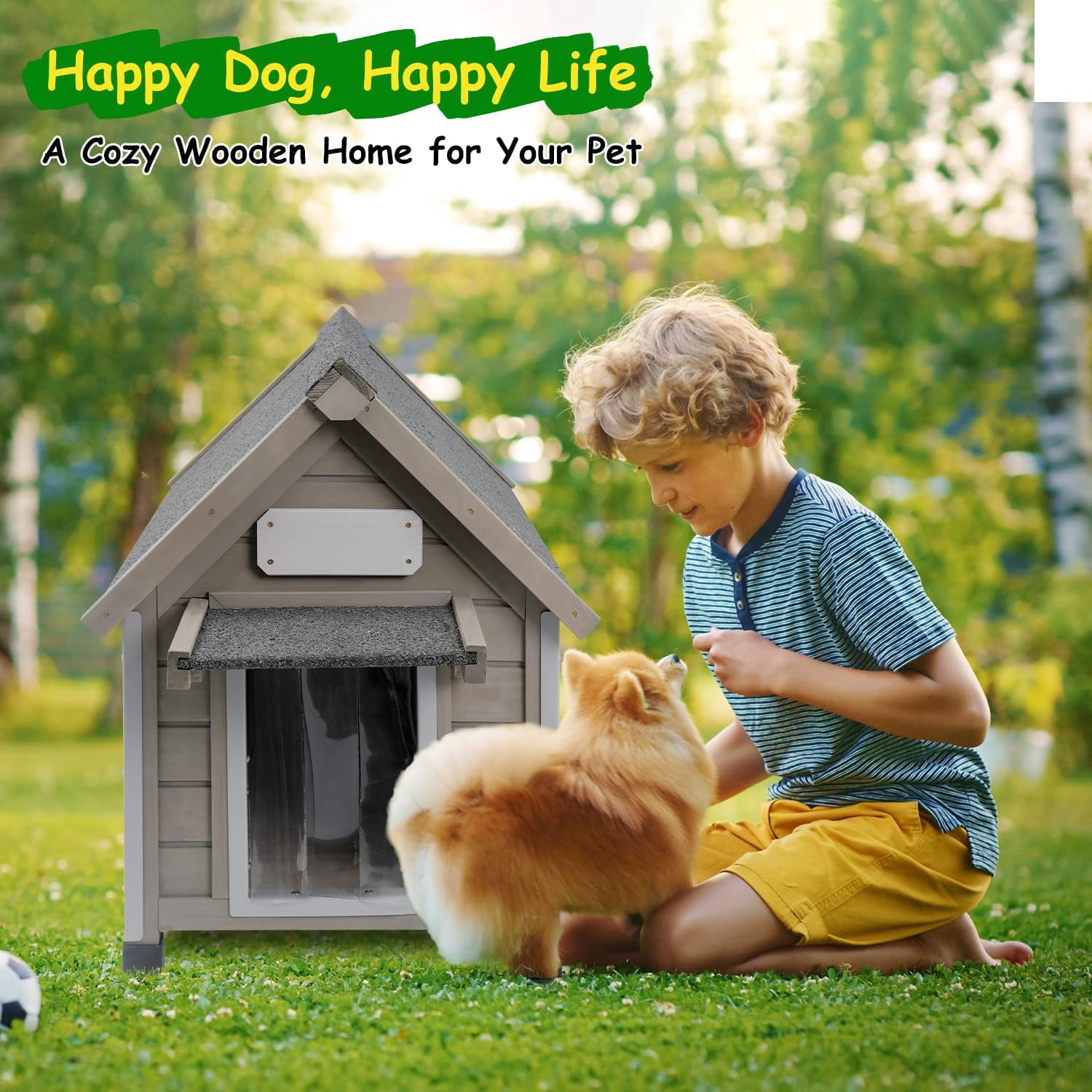 Petsblublu Dog House Outdoor Indoor Waterproof for Small Dog with Raised Feet, 18" D*28.5" W*24" H