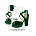 thumbnail image 6 of BLISSFUL STEP Peep Toe Platform Velvet Crisscross Strap Block Heel Sandals for Women Green 9, 6 of 8