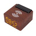 thumbnail image 2 of Reloj despertador de madera, altavoz inalámbrico, altavoz multifunción, compatible con tarjeta de memoria Bluetooth, USB, AUX, FM, marrón oscuro, 2 of 14
