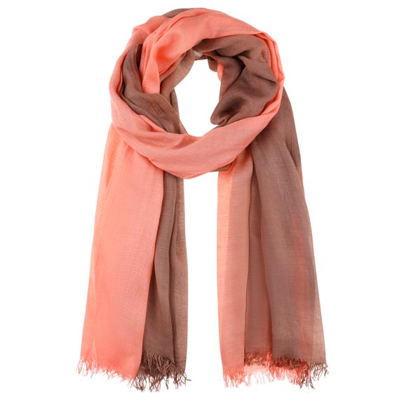 INSPIRAR CHIC Bufandas de Algodón y Lino para Mujeres con Color Gradiente Ombre Suave, Pañuelo Hijab, Envolturas, Chal 74.8"x35.4" Coral Naranja+Café