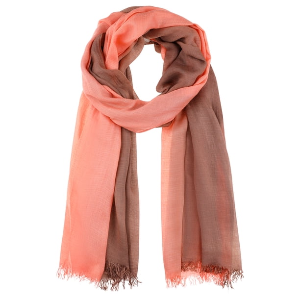 INSPIRAR CHIC Bufandas de Algodón y Lino para Mujeres con Color Gradiente Ombre Suave, Pañuelo Hijab, Envolturas, Chal 74.8"x35.4" Coral Naranja+Café