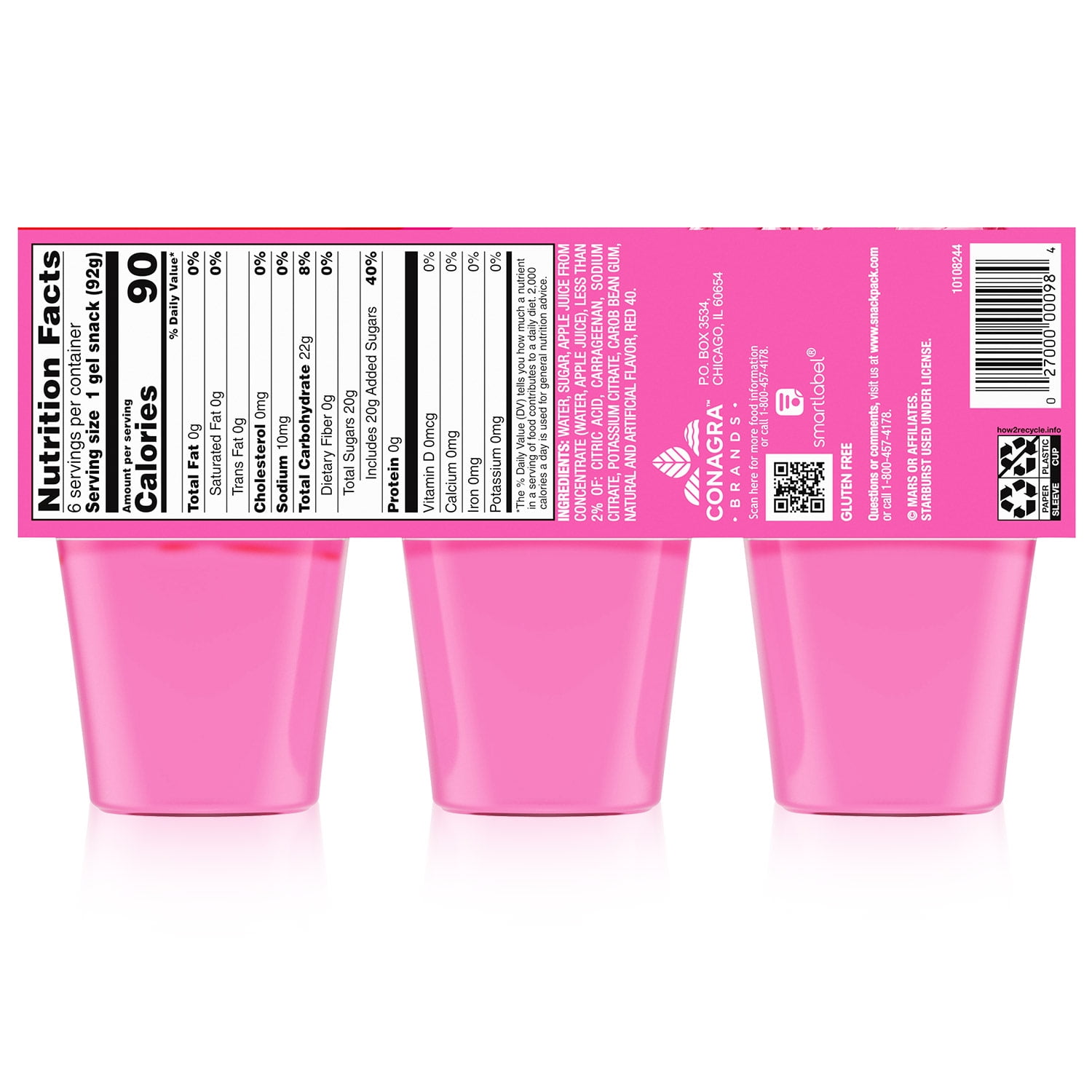 Snack Pack Pink STARBURST Flavored Juicy Gels Cups, 3.25 oz 6 Count