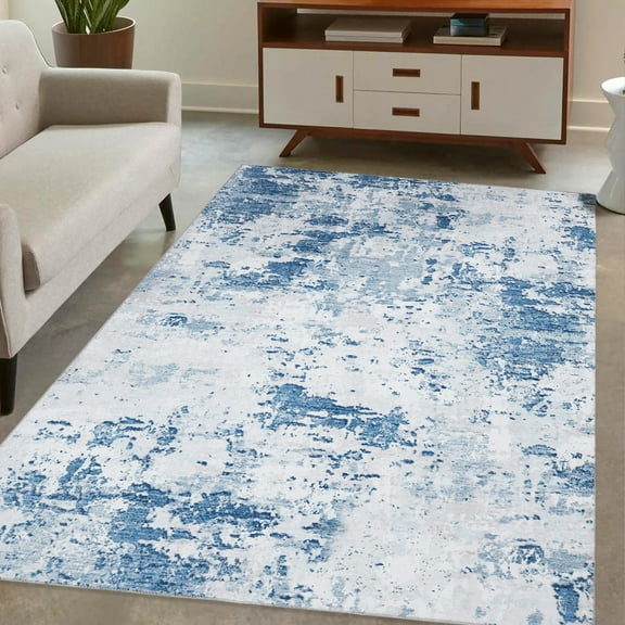 ZACOO 5' x 7' Modern Abstract Area Rug for Living Room Bedroom Non-Slip Non-Shedding Area Rug Low Pile Foldable Thin Rug, Blue