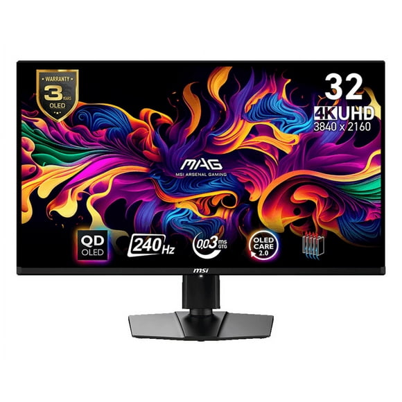 MSI 32" UHD 240Hz 0.03ms 16:9 QD-OLED Tilt Swivel Height Pivot Adjustment Flat Gaming Monitor, MAG 321UPX QD-OLED