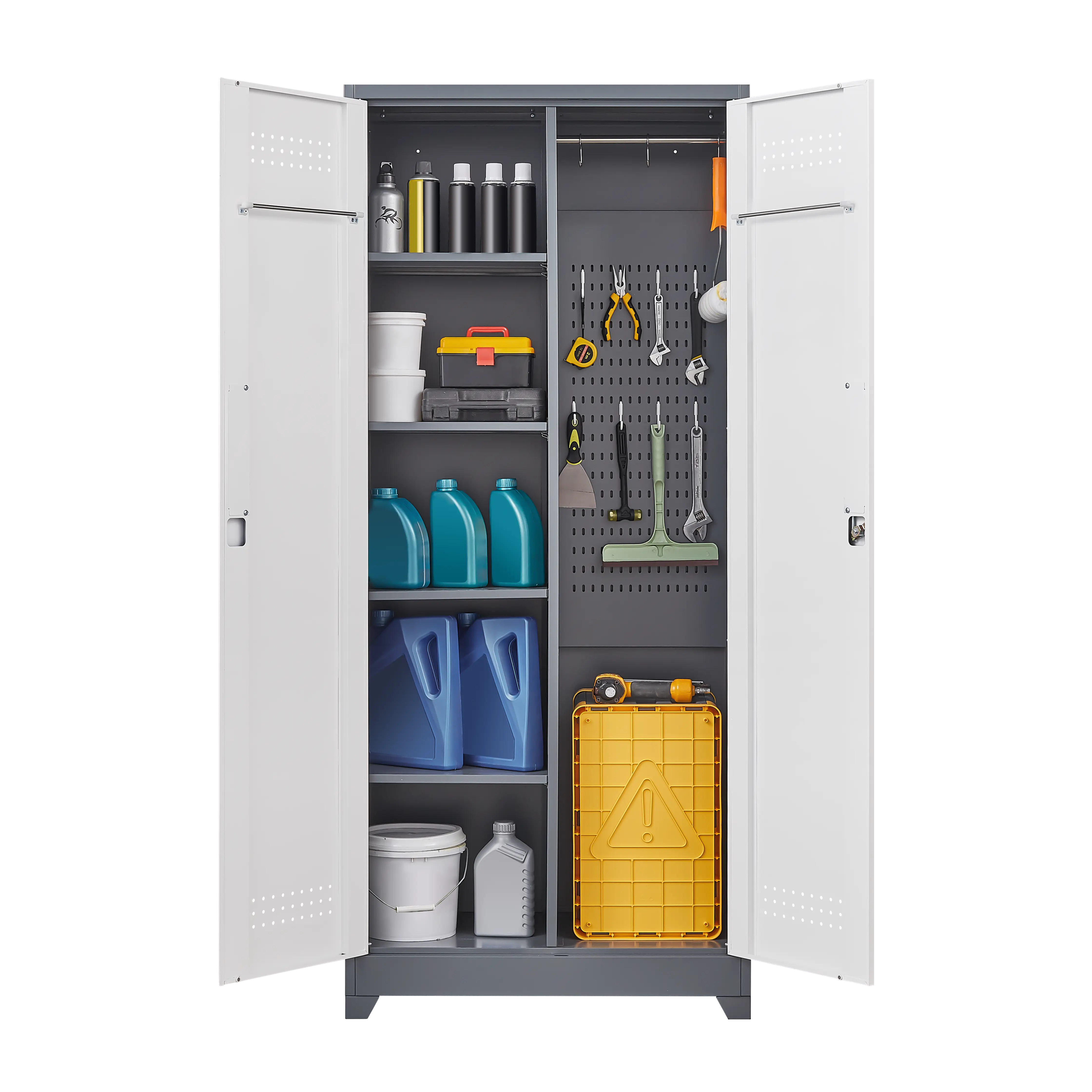 Aukfa 72" Metal Garage Storage Cabinets, Lockable Broom Closet Storage Cabinet with Shelves for Basement/Office/Laundry Room, White