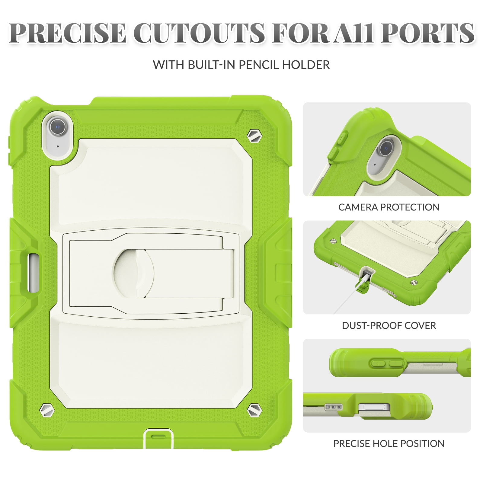 Dteck Built-in Screen Protector Case for iPad Air 11 inch 2025/2024 ,Heavy Duty Silicone Case Foldable Stand Cover Built-in Pencil Holder with Shoulder Strap for iPad Air 11-in. M3/M2,Green