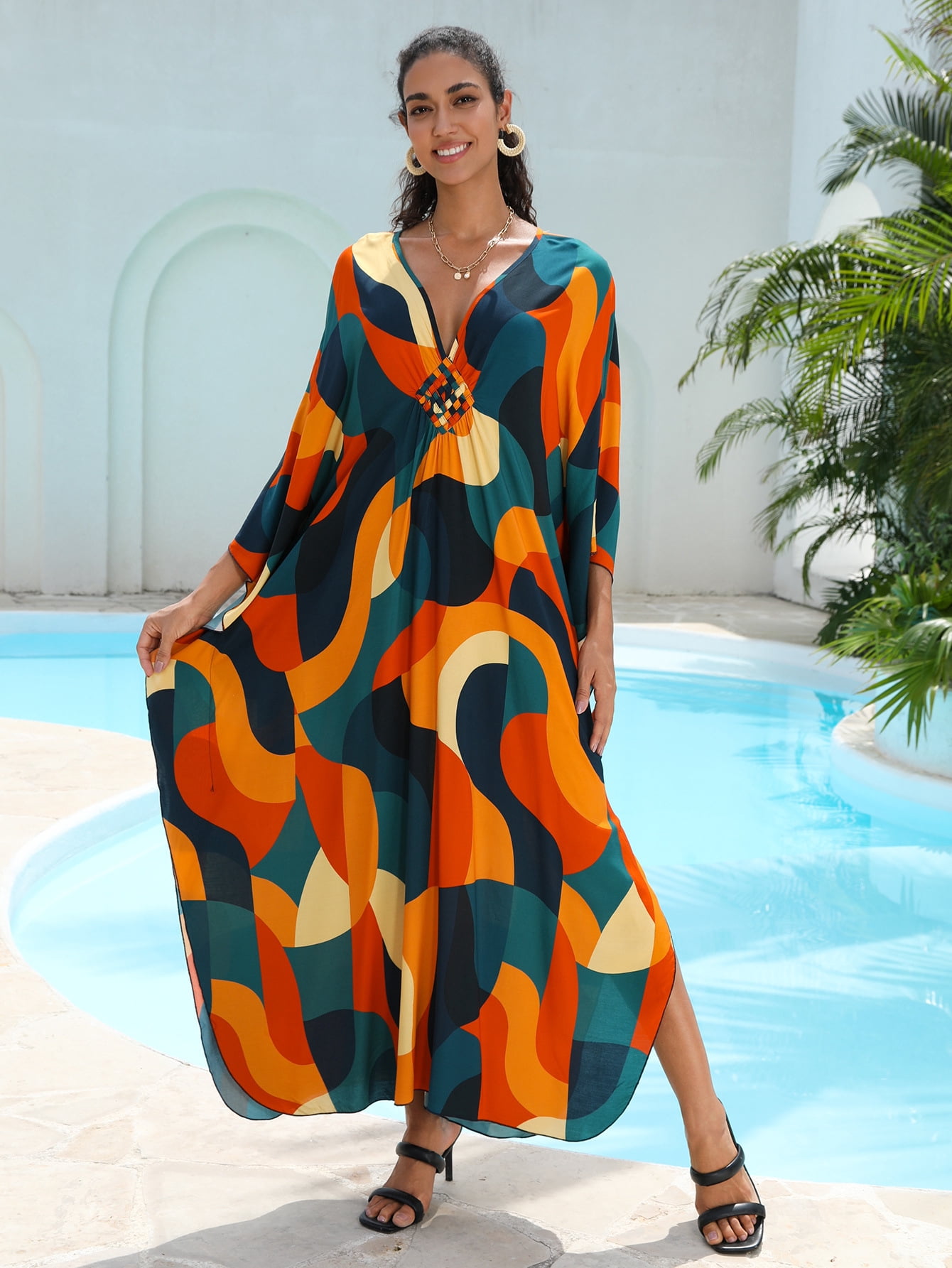 Women's Plus Size Kaftan Dress – Plus Size Maxi Dress Moo Moos Beach Cover Up,Bathing Suit Cover-Up Loungewear