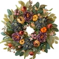 thumbnail image 1 of WANNA-CUL Corona de otoño de 24 pulgadas para puerta de entrada con hortensia azul, peonía naranja púrpura y calabazas, decoración de otoño para el hogar, corona de puerta grande para decoración de ot, 1 of 9