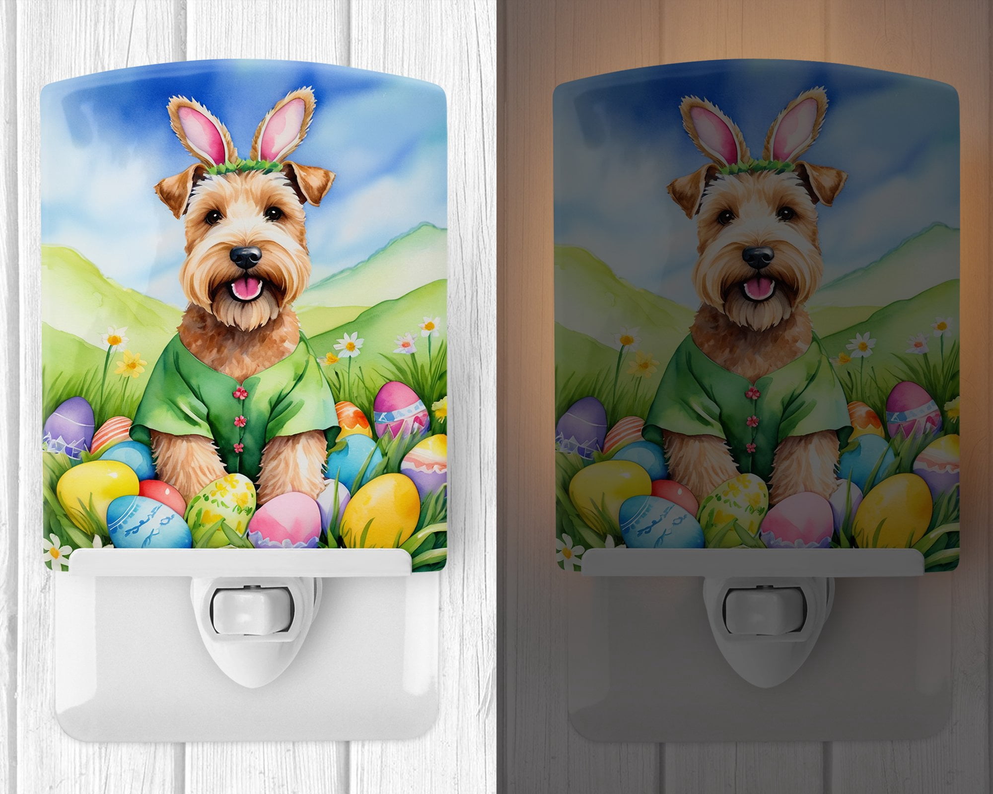 Wheaten Terrier Easter Egg Hunt Ceramic Night Light 4 in x 6 in
