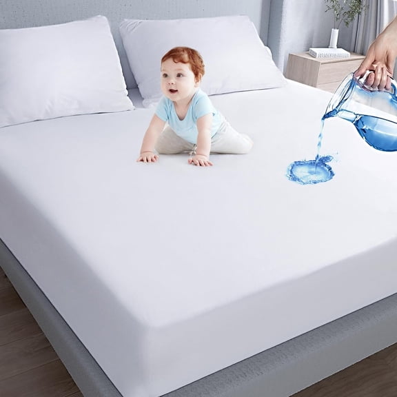 Waterproof Mattress Protector Twin Size,Mattress Cover Protector, Smooth Top Mattress Protector for Kids, Breathable Skin Friendly and Noiseless Fitted Sheet,Twin Size,Polyester
