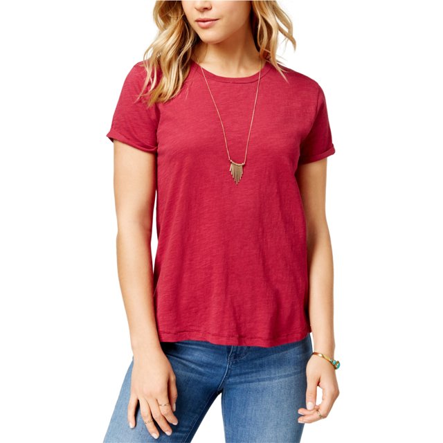 Camiseta básica texturizada Lucky Brand para mujer, rosa, grande Lucky Brand Camiseta básica