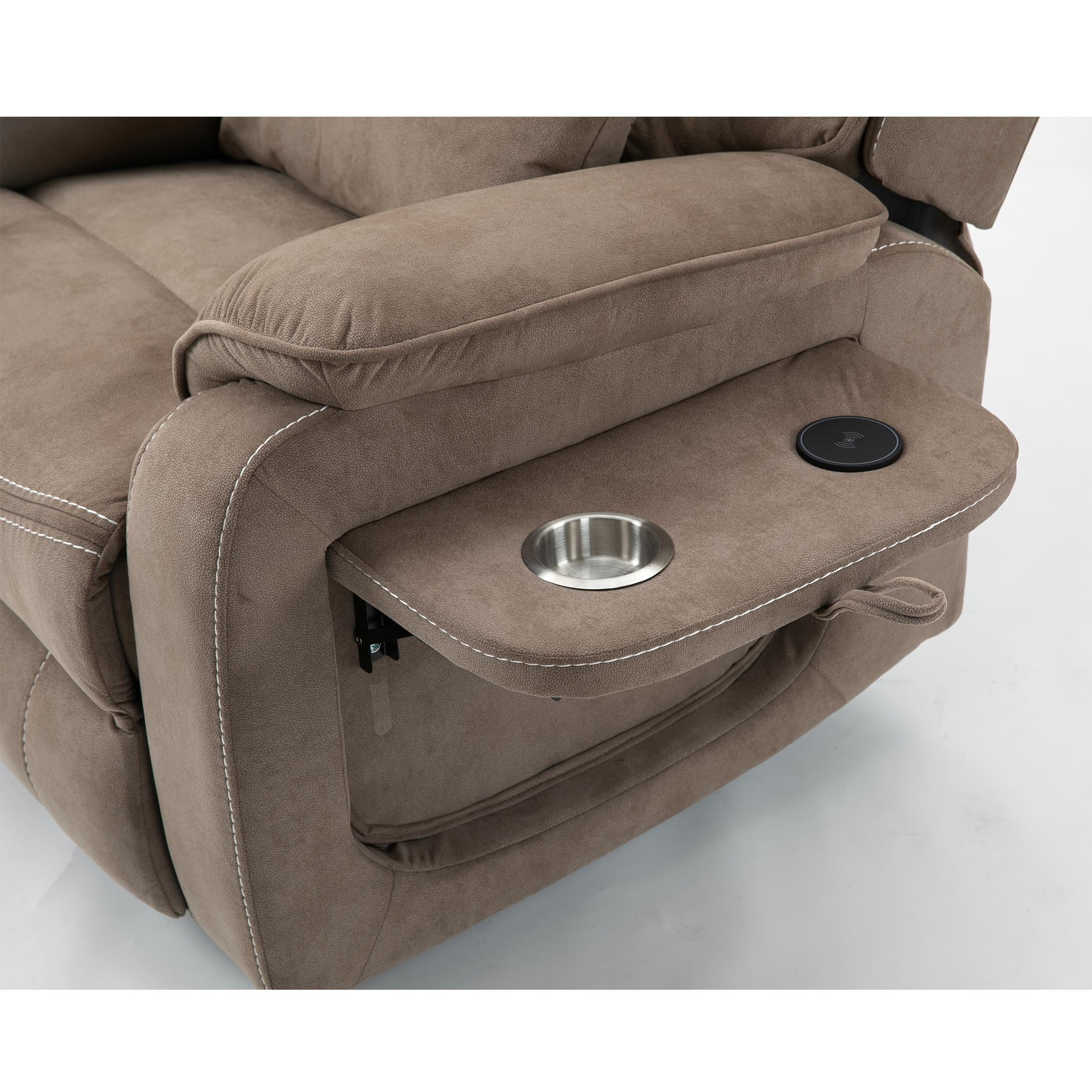 LEGAHOME Oversized Lift Recliner Chair with Wireless Phone Charging and Retractable Tray Table, 180 Degree Lying Flat Electric Power Sofa with Heat & Massage, Side Pocket, Cup Holder, Beige Brown