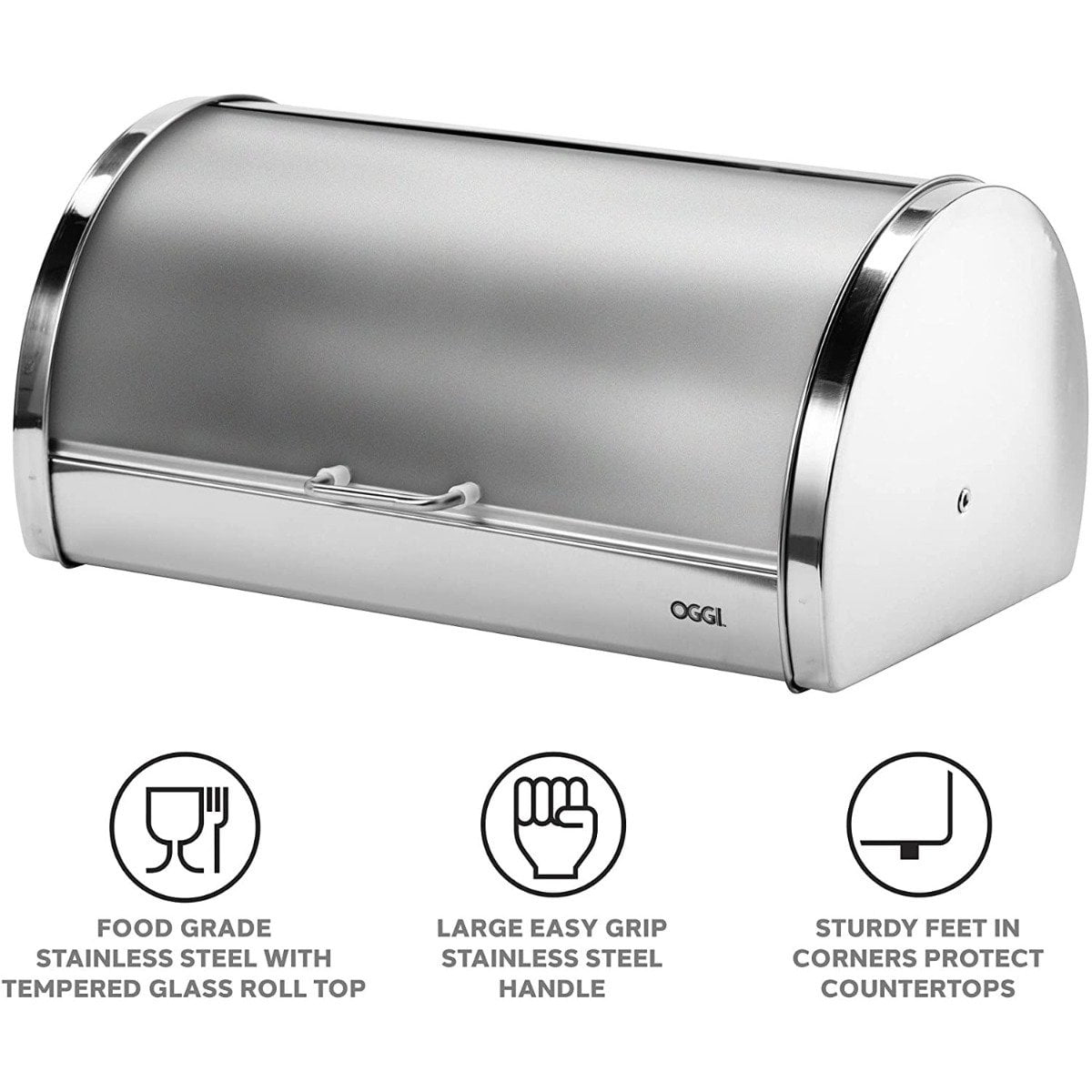 Oggi Stainless Steel Roll Top Bread Box with Vented Back - Thumbnail 3