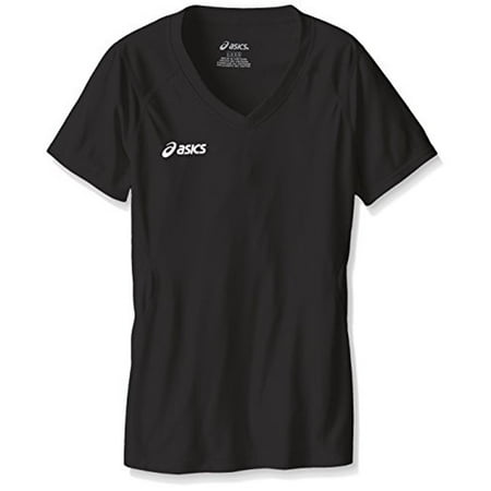 ASICS Girls Solid Jersey, Black, Big Kids (8-20), L