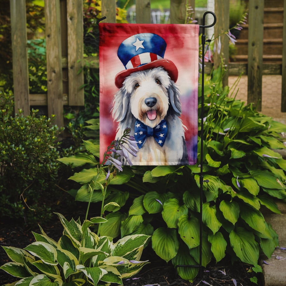Old English Sheepdog Patriotic Garden Flag 11.25 in x 15.5 in