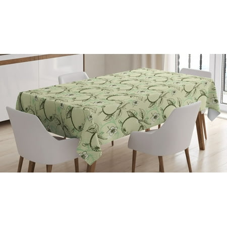 

Apple Tablecloth Vintage Style Abstract Composition with Apples Leaves Flowers Grunge Look Rectangular Table Cover for Dining Room Kitchen 52 X 70 Inches Olive Green Pale Green by Ambesonne