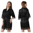 thumbnail image 2 of LYMAYTER Women Silk Robe Short Lace Trim Satin Kimono 3/4 Sleeve Bride Comfy for Sleepwear Bathrobe S-2XL, 2 of 9