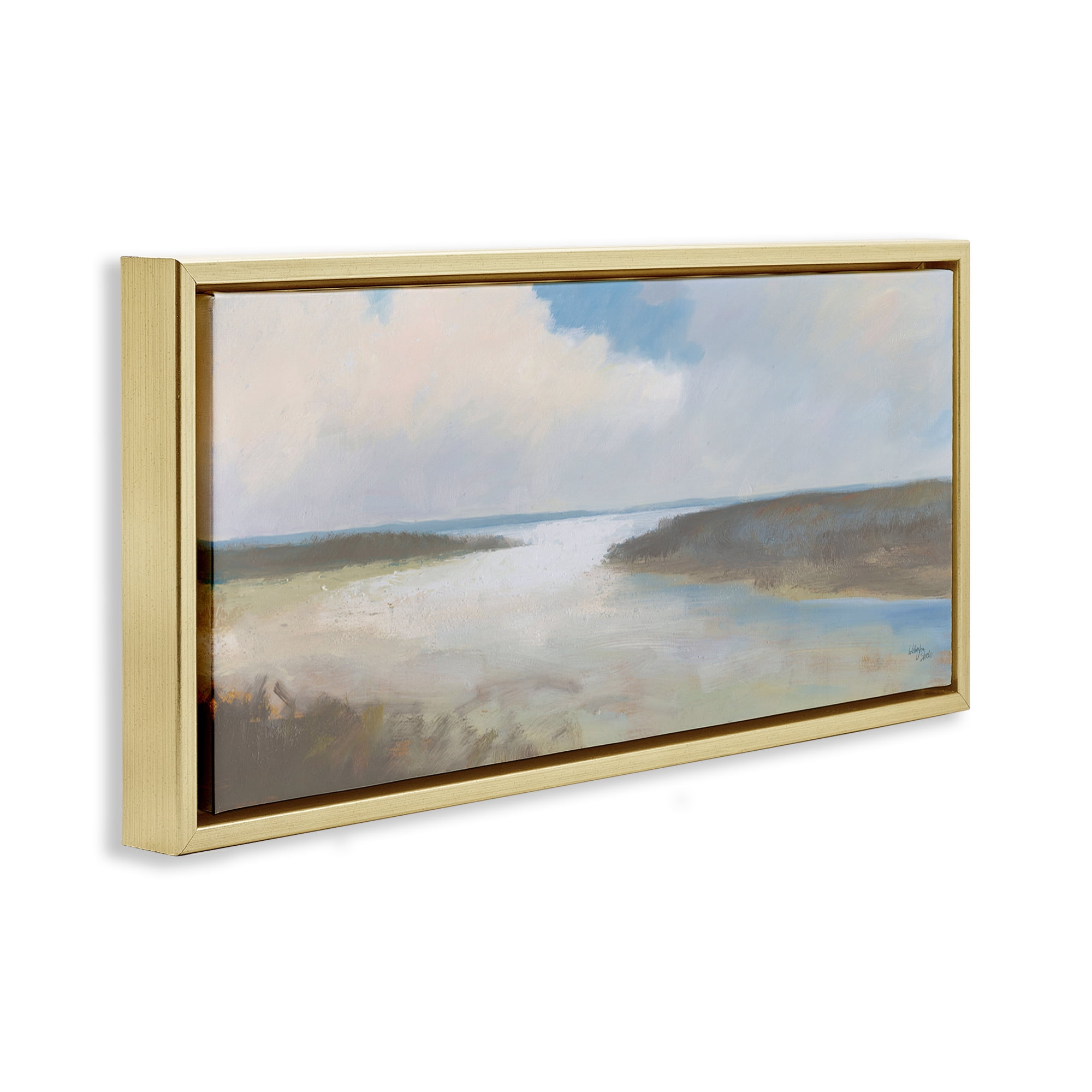 Stupell Industries Soft Coastal Shore Nautical & Beach Painting Gold Floater Framed Canvas Art Print Wall Art, 25 x 11
