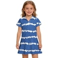 thumbnail image 2 of CCRFTGI Girls Dresses Polo Dress Size 6-7 Short Sleeve Uniform Cute Striped Pleated Flare Skater Polo Dresses Back To School Summer Button Collared Picque Polo Dress Blue 11-12 Years, 2 of 5