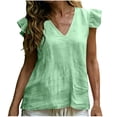 thumbnail image 2 of TGSLY Women's Linen V Neck Tank Tops Lightweight Soft Ruffle Cap Sleeve Shirts Loose Fit Dressy Casual Solid Color Tunic Blouses S, 2 of 10