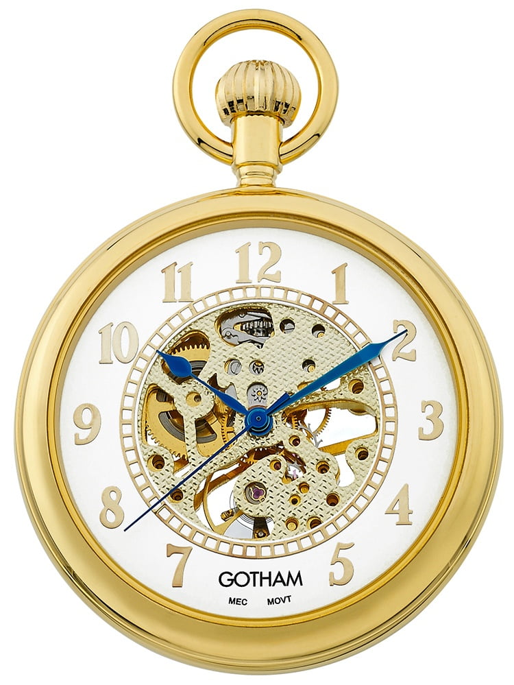 Gotham Men's GoldTone 17 Jewel Mechanical Open Face Pocket Watch