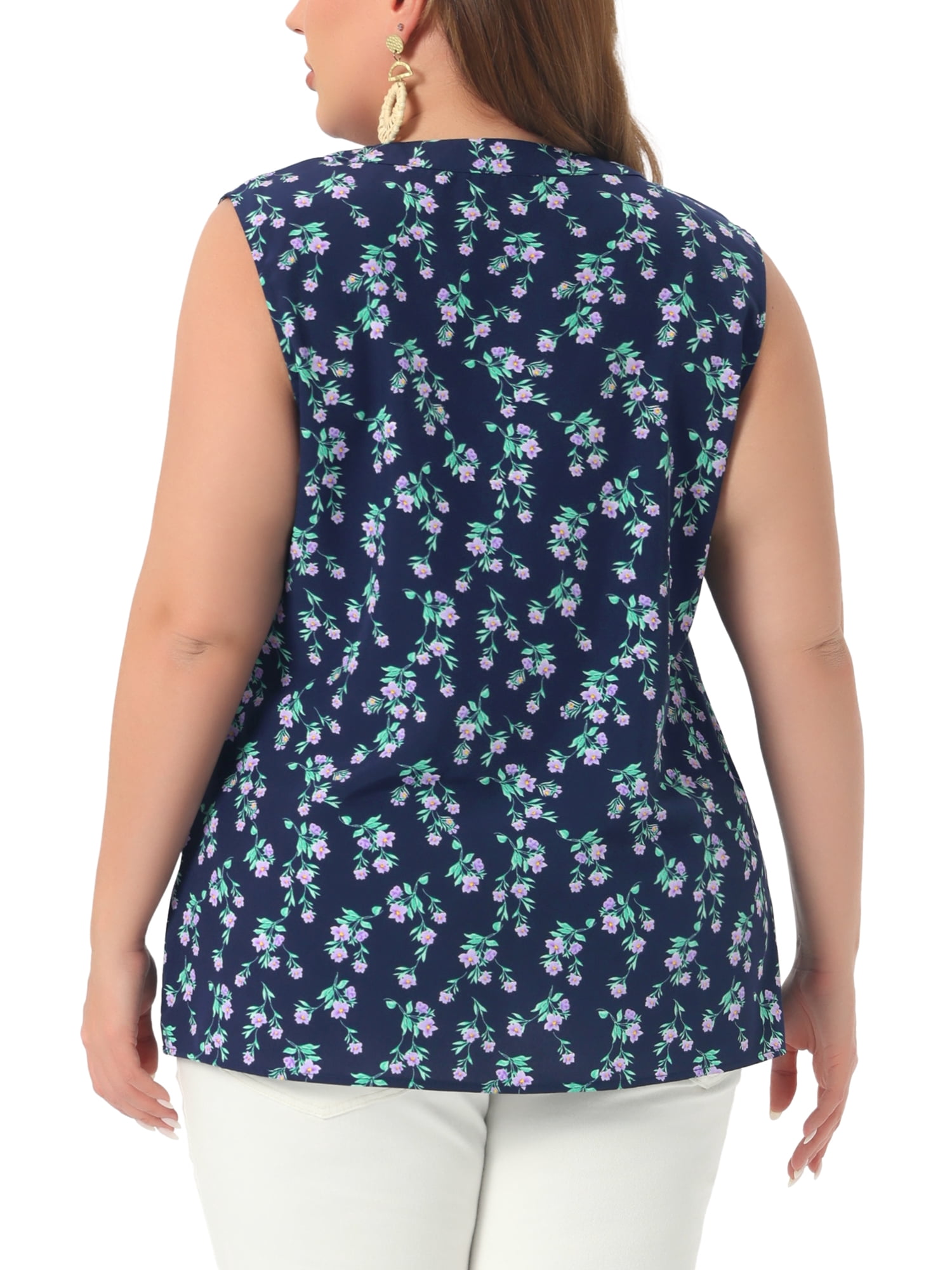 DARING DIVA Women's Stylish Plus Size Floral Sleeveless Tank Tops 1X Navy Blue