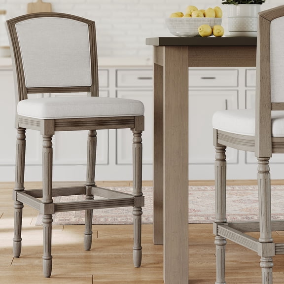 Charleston 31in. Weathered Gray Bar-Height Bar Stool with Gray Upholstery