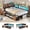 Brown, variant on 14‘’ Corner Bed Frame with Pull-Out Cabinet, Upholstered Twin LED Daybed with Storage Bookcase & Headboad and Charging Station, Metal Platform Bed for Bedroom& Apartment Brown