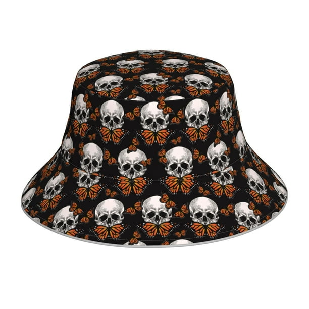 Fotbe Butterfly Skull Sombrero Tipo Pescador con Estampado – Sombrero de Sol de Algodón de Moda para Playa, Golf, Pesca