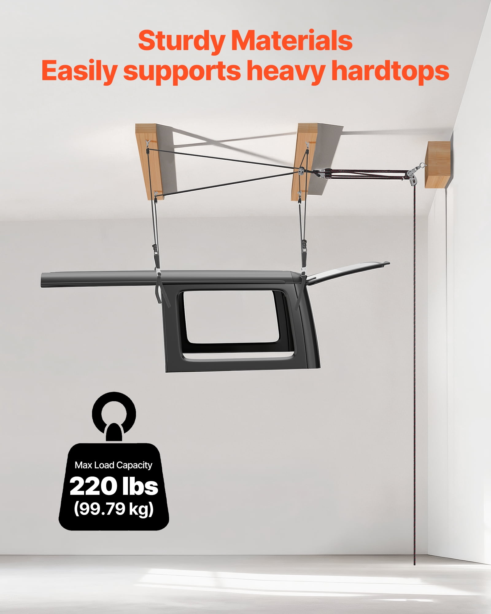 VEVOR Hard Top Remover Lift, 220 lbs, Jeep Hardtop Removal Storage Roof Hoist with Anti-Drop System, Easy One-Person Operation, Supports 8-16 in Ceiling,for 2-Door & 4-Door Jeep Wrangler JK JL & Ford