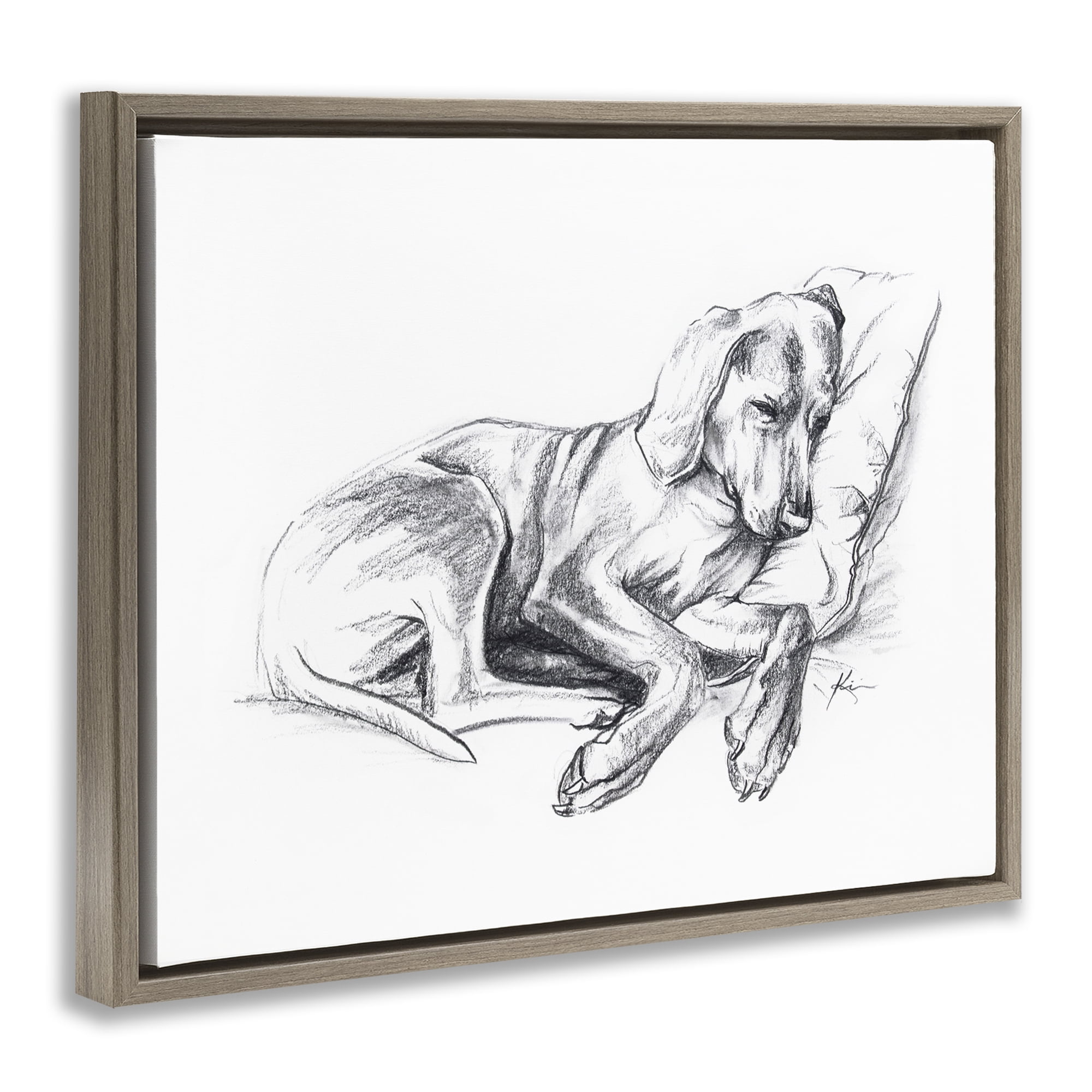 Stupell Industries Napping Dog Drawing Animals Drawing Brown Floater Framed Canvas Art Print Wall Art, 31 x 25