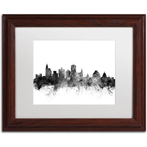 Trademark Fine Art "Jackson MS Skyline B&W" Canvas Art by Michael Tompsett, White Matte, Wood Frame