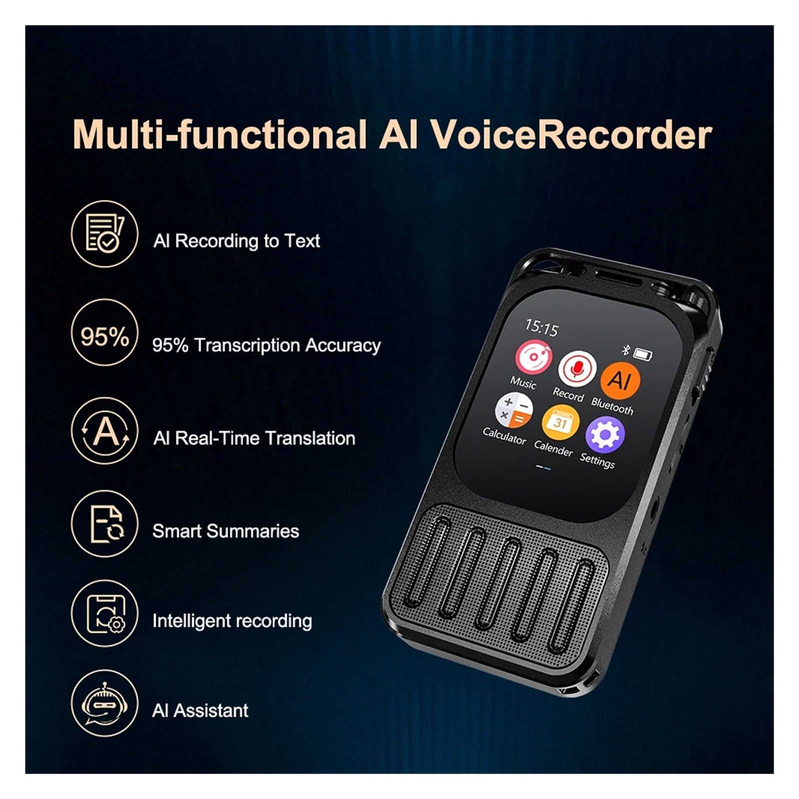 Voice Recorder Real-Time Translation Voice to Text Blue Tooth Connect Touchable Screen Recorder